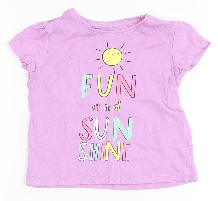 Primark Girls Purple 100% Cotton Basic T-Shirt Size 12-18 Months Round Neck - Sunshine