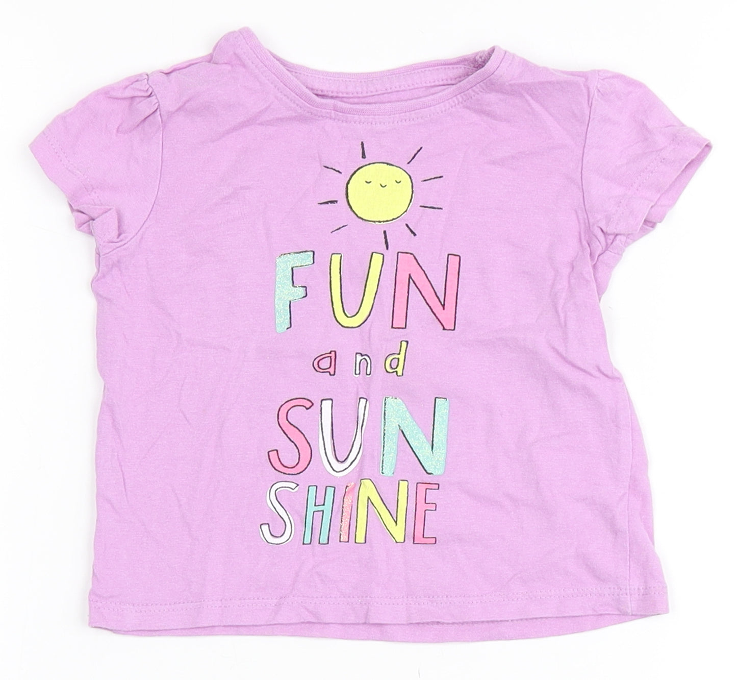 Primark Girls Purple  100% Cotton Basic T-Shirt Size 12-18 Months Round Neck  - Sunshine
