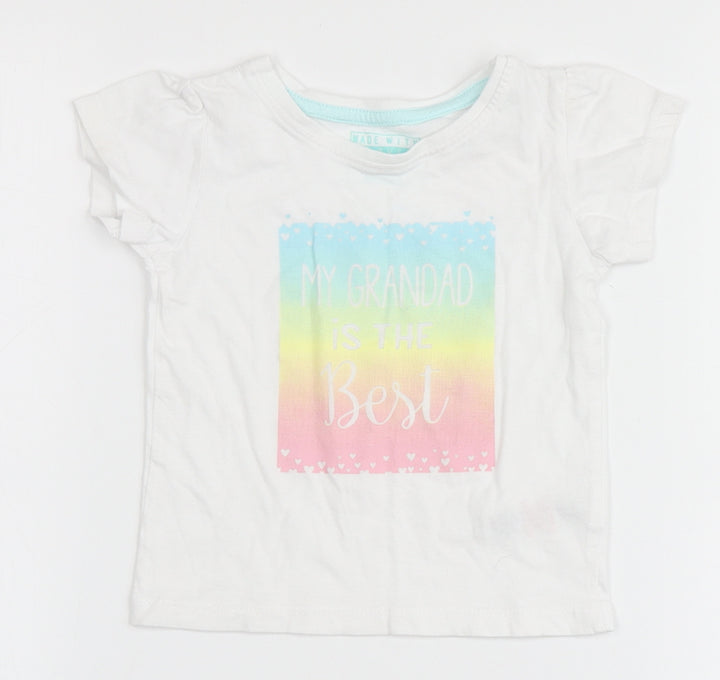 Primark Girls White 100% Cotton Basic T-Shirt Size 12-18 Months Round Neck - My Grandad is the best