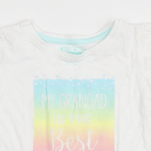 Primark Girls White  100% Cotton Basic T-Shirt Size 12-18 Months Round Neck  - My Grandad is the best