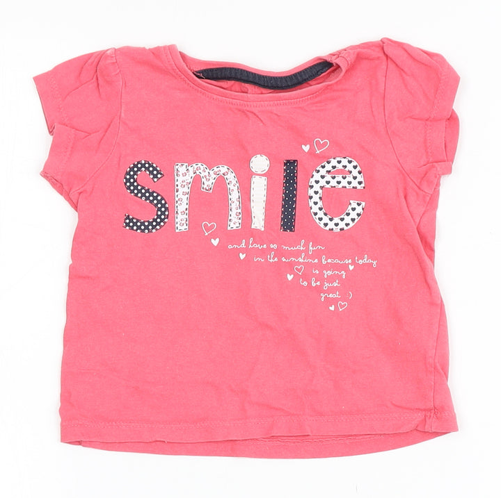 Primark Girls Pink  100% Cotton Basic T-Shirt Size 12-18 Months Round Neck  - Smile