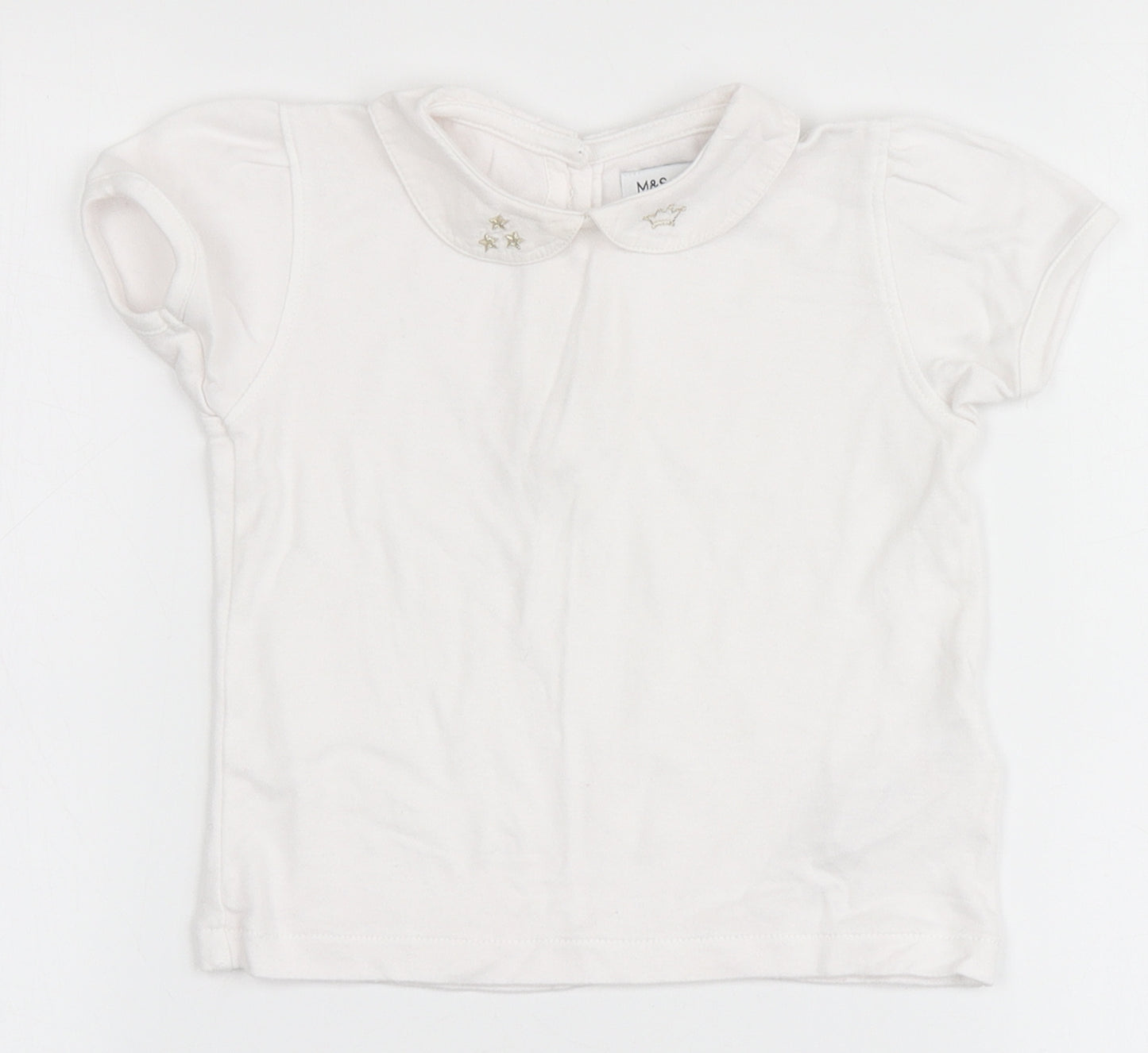 Marks and Spencer Girls Ivory  Cotton Basic Blouse Size 12-18 Months Round Neck  - Stars
