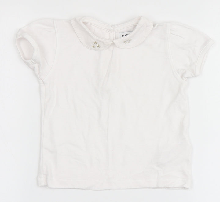 Marks and Spencer Girls Ivory  Cotton Basic Blouse Size 12-18 Months Round Neck  - Stars