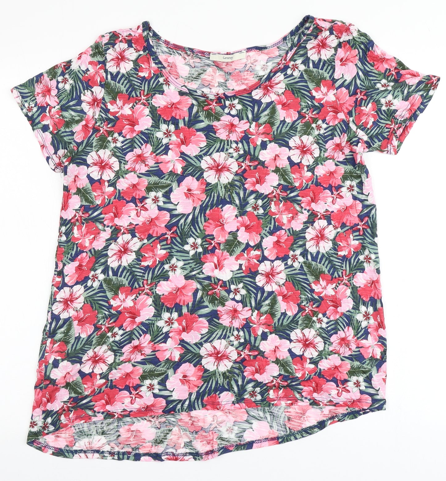 George Womens Multicoloured Floral Viscose Basic T-Shirt Size 14 Round Neck
