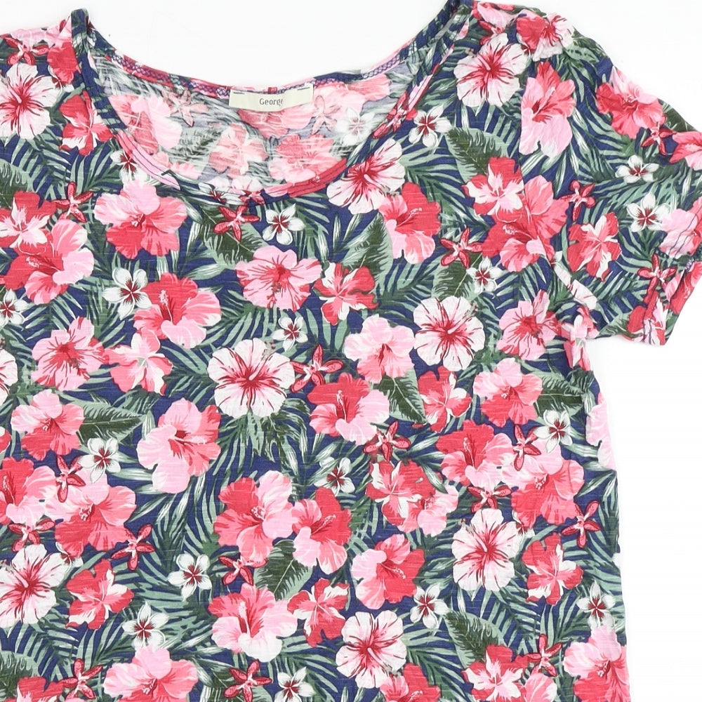 George Womens Multicoloured Floral Viscose Basic T-Shirt Size 14 Round Neck