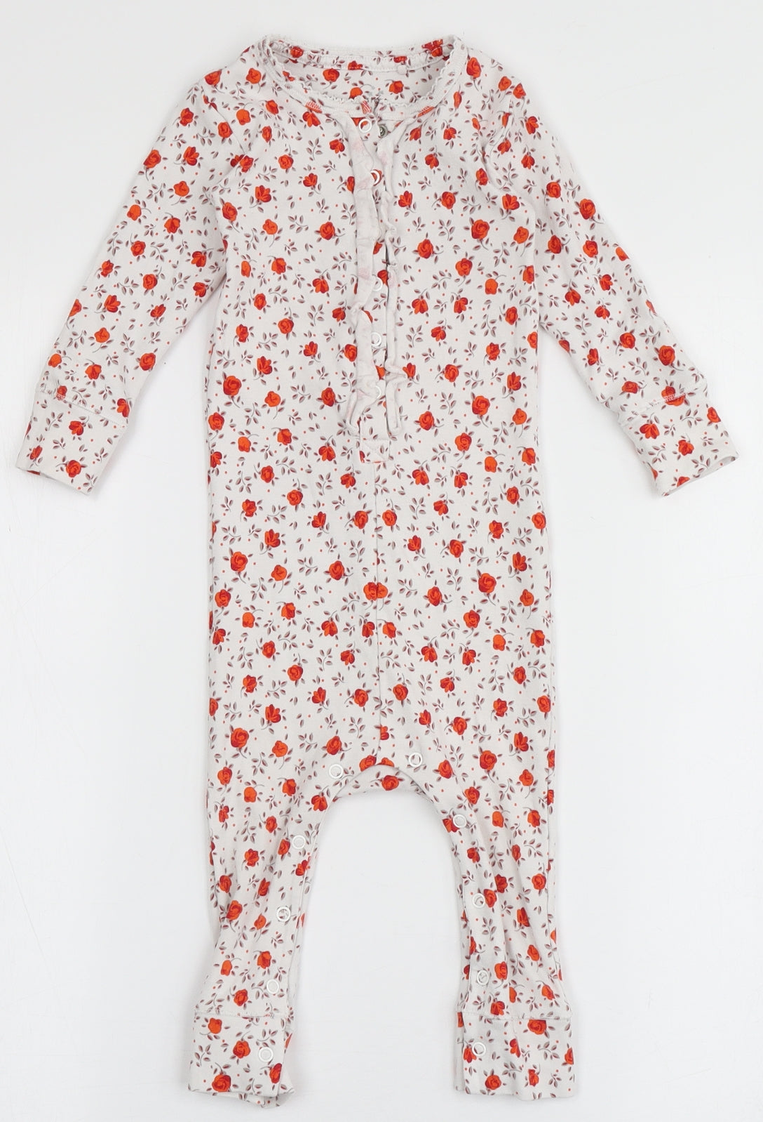 NEXT Girls Ivory Floral Cotton Babygrow One-Piece Size 12-18 Months  Snap