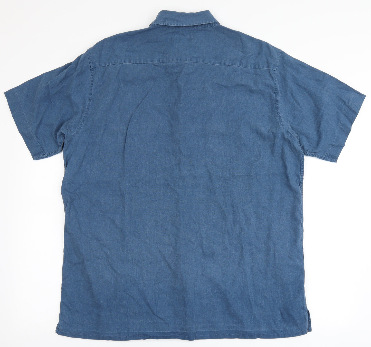 Academy Mens Blue  Linen  Button-Up Size L Round Neck