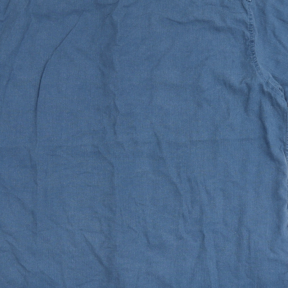 Academy Mens Blue  Linen  Button-Up Size L Round Neck