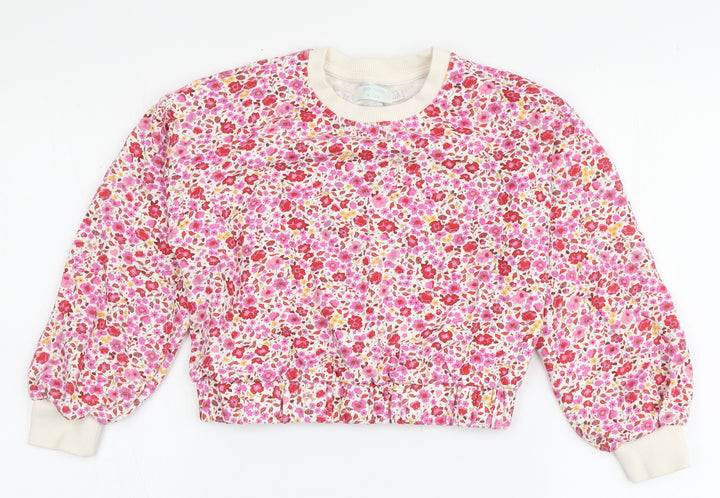 Leigh Tucker Girls Multicoloured Floral 100% Cotton Pullover Sweatshirt Size 7-8 Years