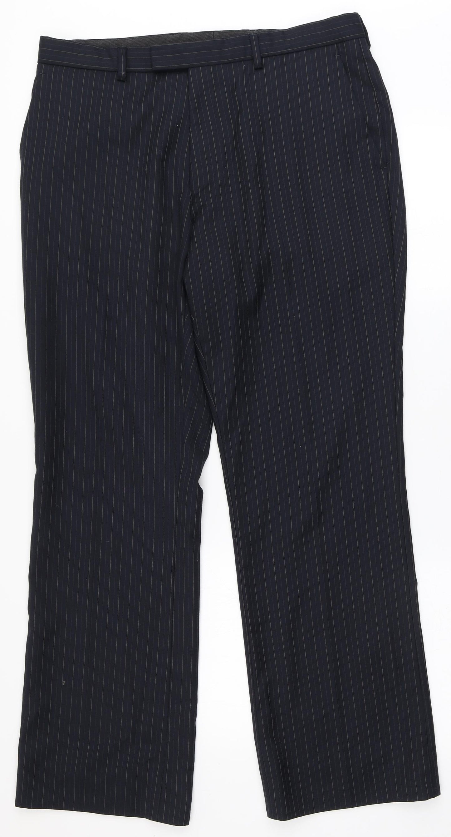 NEXT Mens Blue Striped Wool Dress Pants Trousers Size 34 L29 in Regular Zip