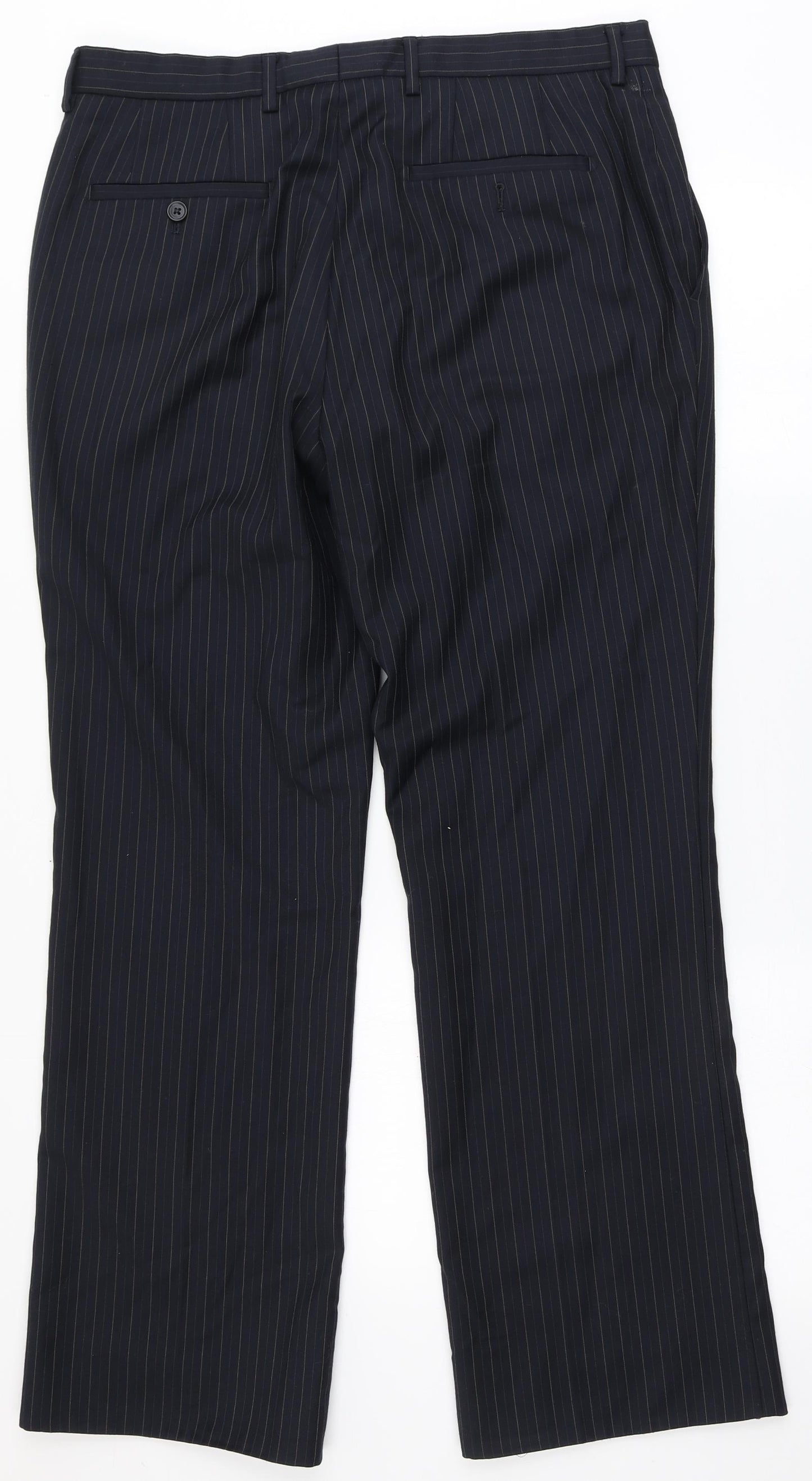 NEXT Mens Blue Striped Wool Dress Pants Trousers Size 34 L29 in Regular Zip