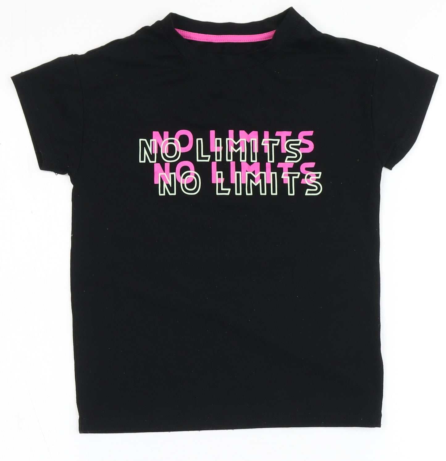 Dunnes Stores Girls Black  Polyester Basic T-Shirt Size 5-6 Years Round Neck  - No Limits