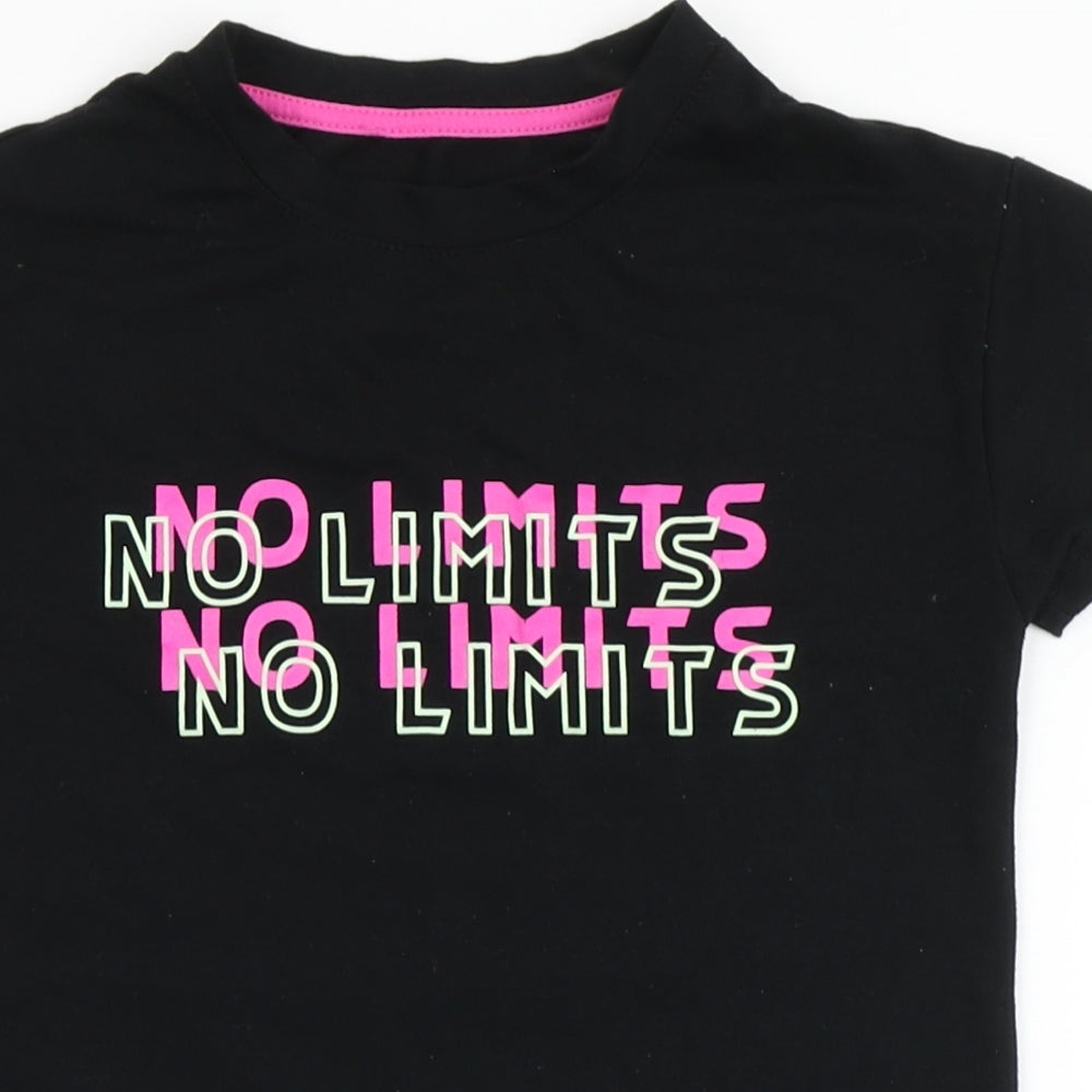 Dunnes Stores Girls Black  Polyester Basic T-Shirt Size 5-6 Years Round Neck  - No Limits