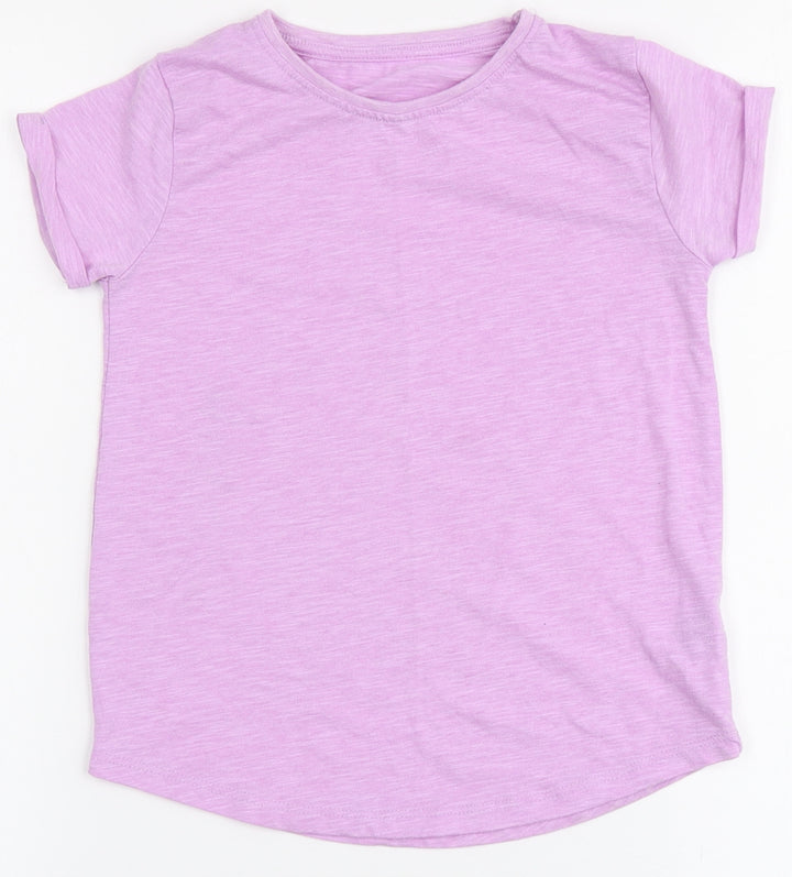 Dunnes Stores Girls Purple  Polyester Basic T-Shirt Size 7-8 Years Round Neck