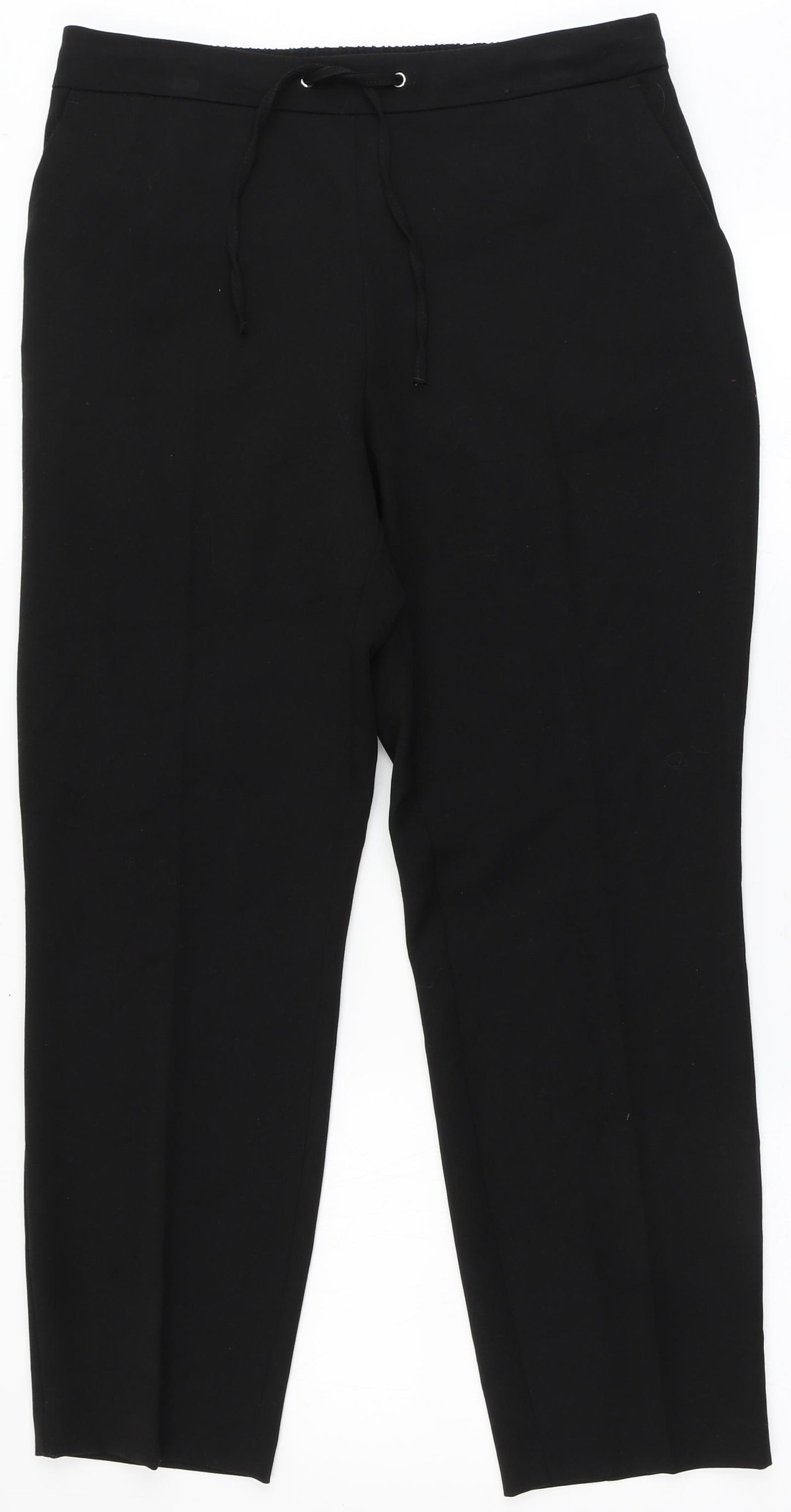 Dunnes Stores Womens Black  Polyester Dress Pants Trousers Size 12 L27 in Regular Tie
