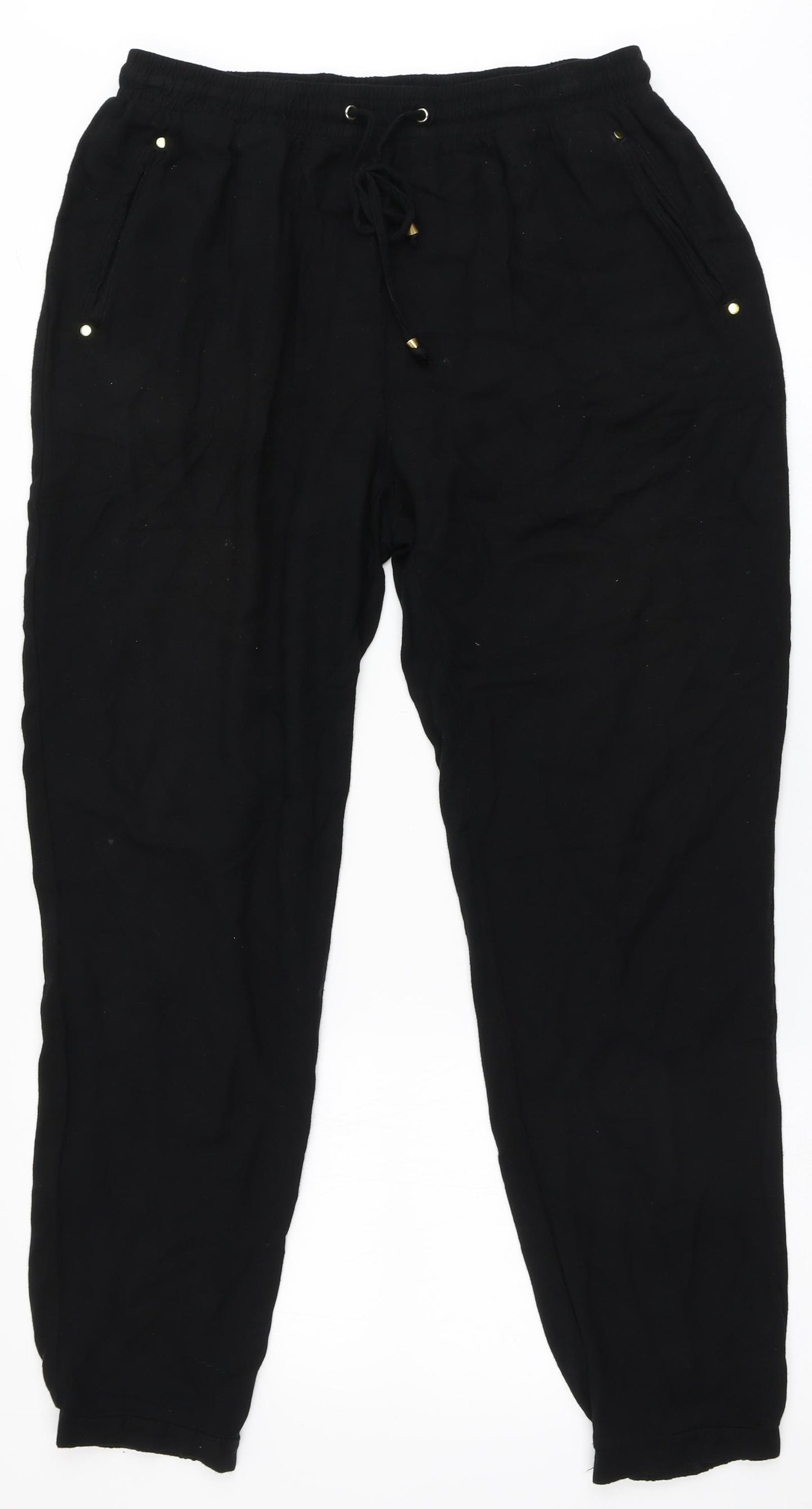 Peacocks Womens Black  Viscose Trousers  Size 14 L29 in Regular Tie