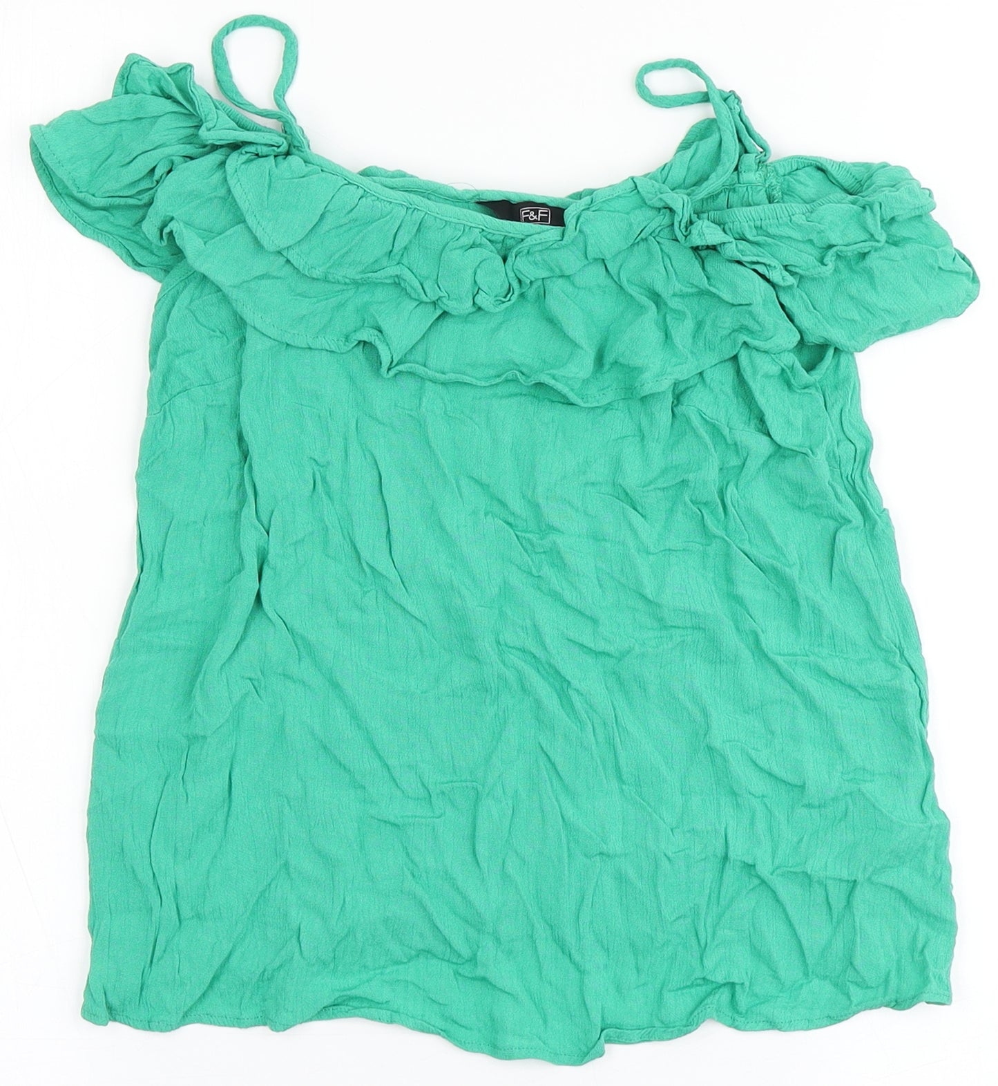 F&F Womens Green  Viscose Basic Blouse Size 8 Round Neck