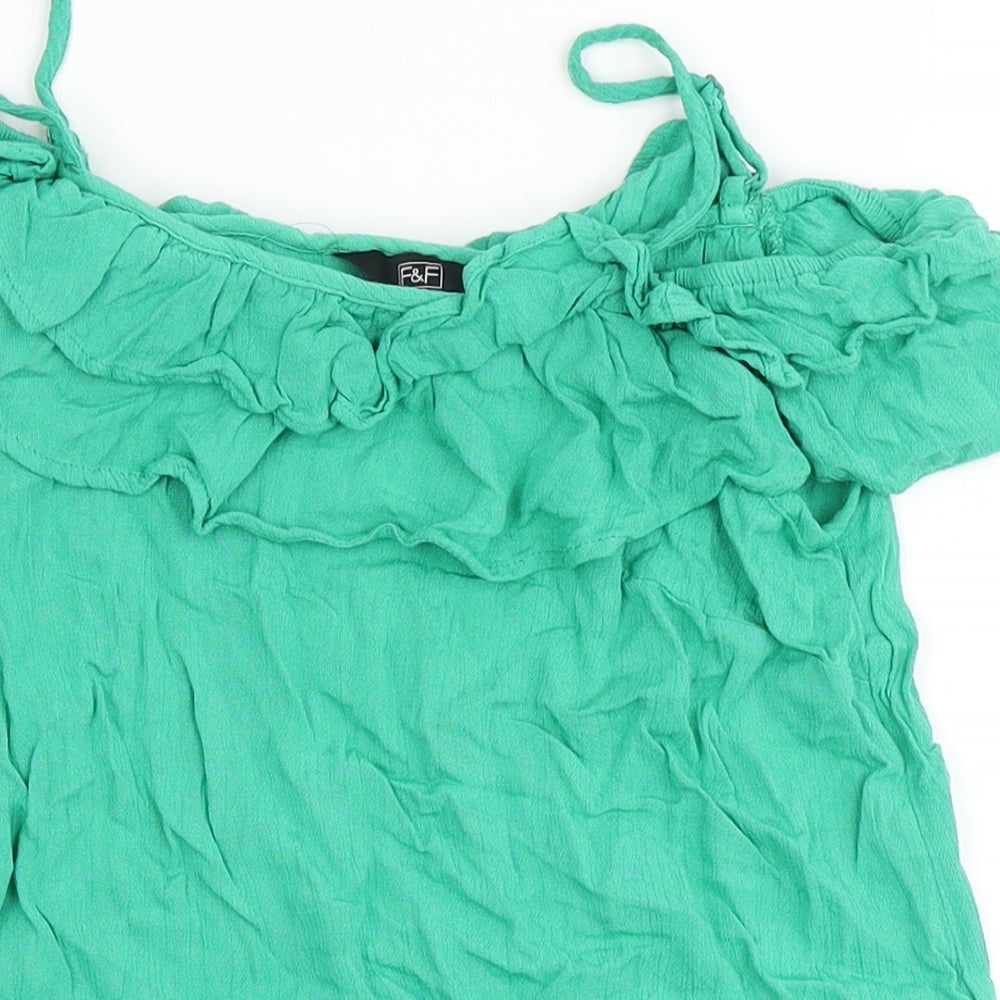 F&F Womens Green  Viscose Basic Blouse Size 8 Round Neck