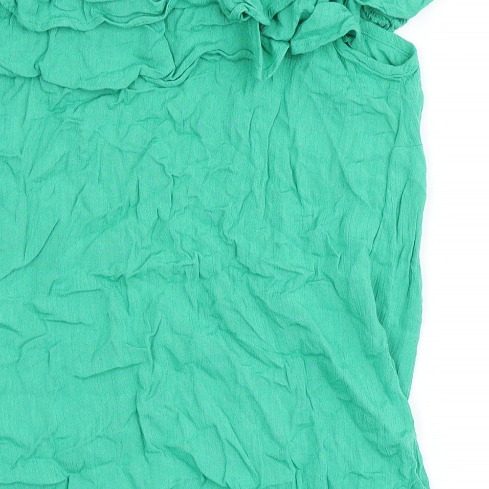 F&F Womens Green  Viscose Basic Blouse Size 8 Round Neck
