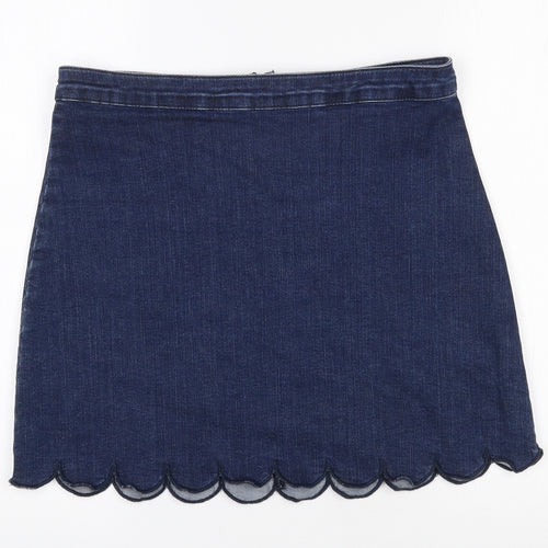 Savida  Womens Blue  Cotton A-Line Skirt Size 51 in   Zip - Scalloped Hem