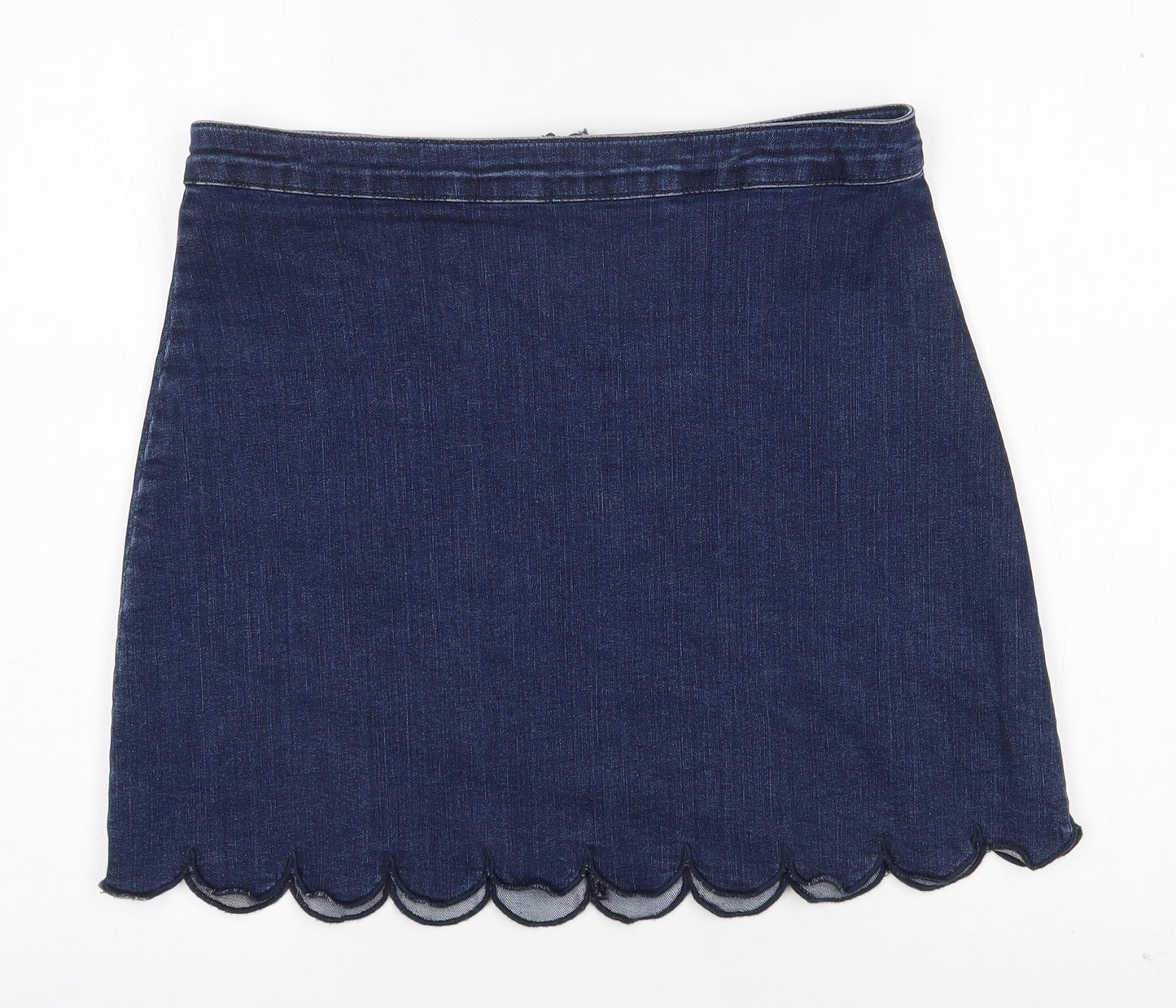 Savida  Womens Blue  Cotton A-Line Skirt Size 51 in   Zip - Scalloped Hem