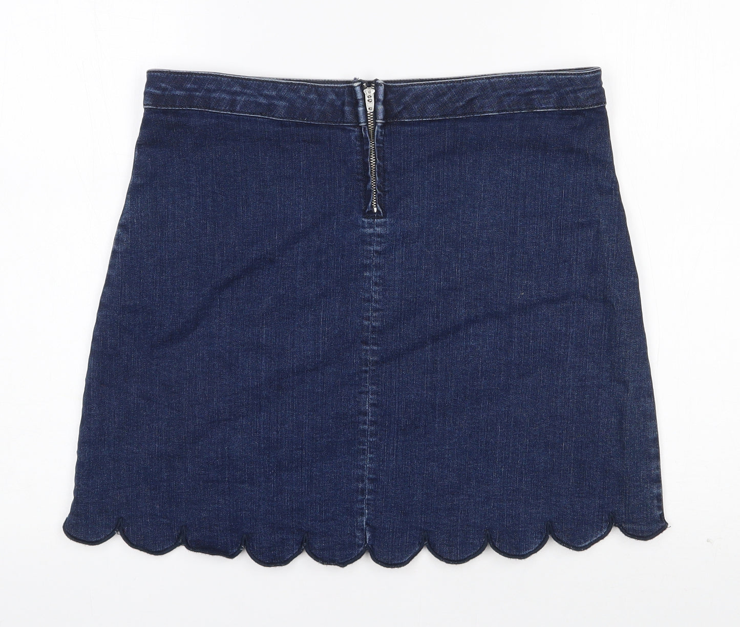 Savida  Womens Blue  Cotton A-Line Skirt Size 51 in   Zip - Scalloped Hem