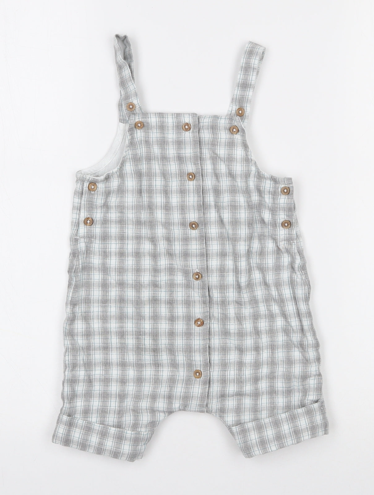 Next  Baby Grey Check Cotton Dungaree One-Piece Size 12-18 Months  Button