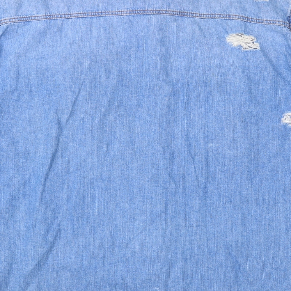 New Look Womens Blue  100% Cotton Basic Button-Up Size 18 Collared - Destressed