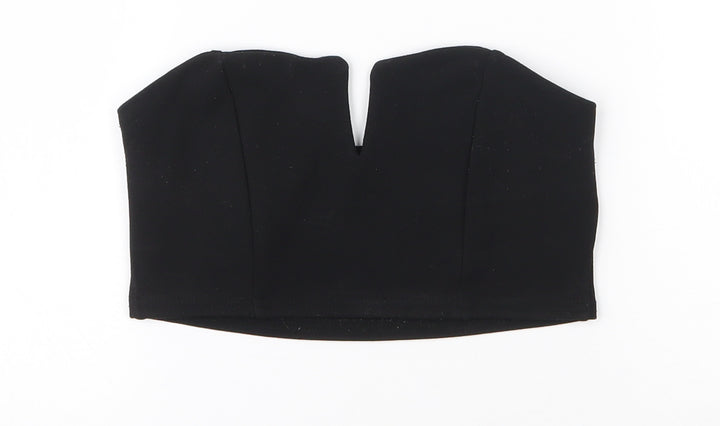 Boohoo Womens Black Polyester Cropped Blouse Size 6 V-Neck
