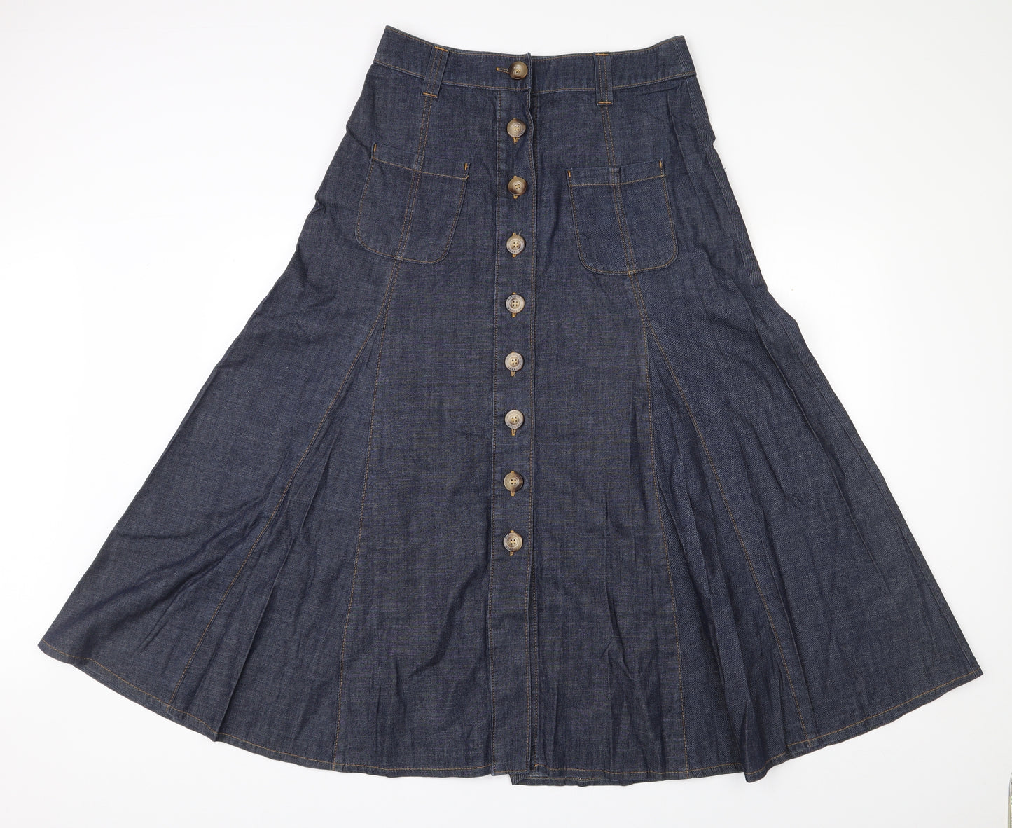 Marks and Spencer Womens Blue  Cotton Flare Skirt Size 10   Button