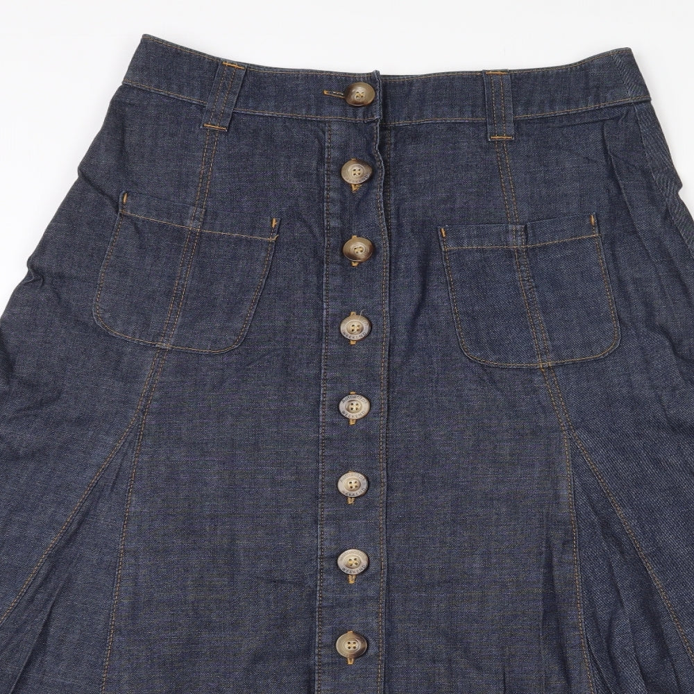 Marks and Spencer Womens Blue  Cotton Flare Skirt Size 10   Button