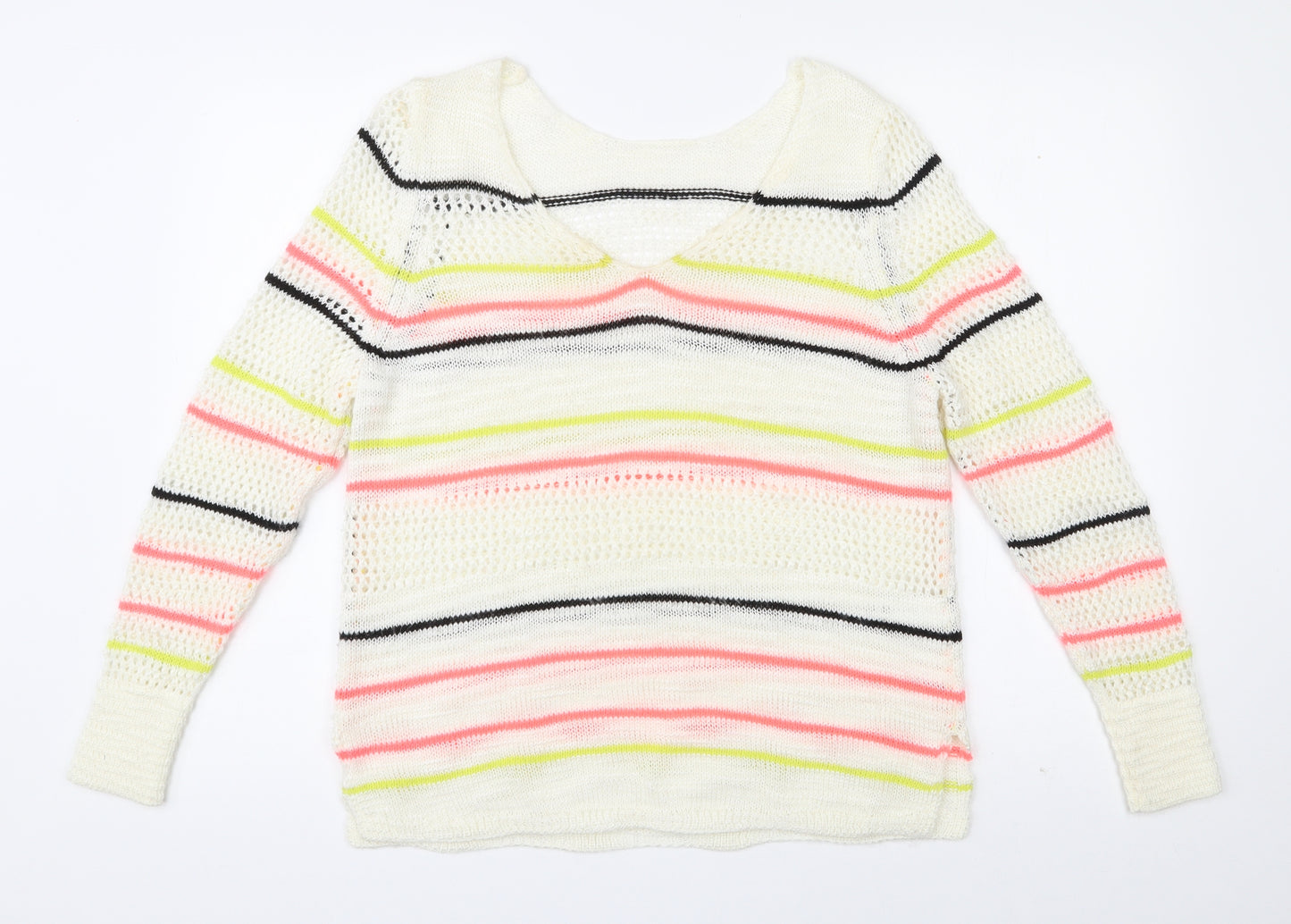 NEXT Womens Multicoloured Scoop Neck Striped Acrylic Pullover Jumper Size S