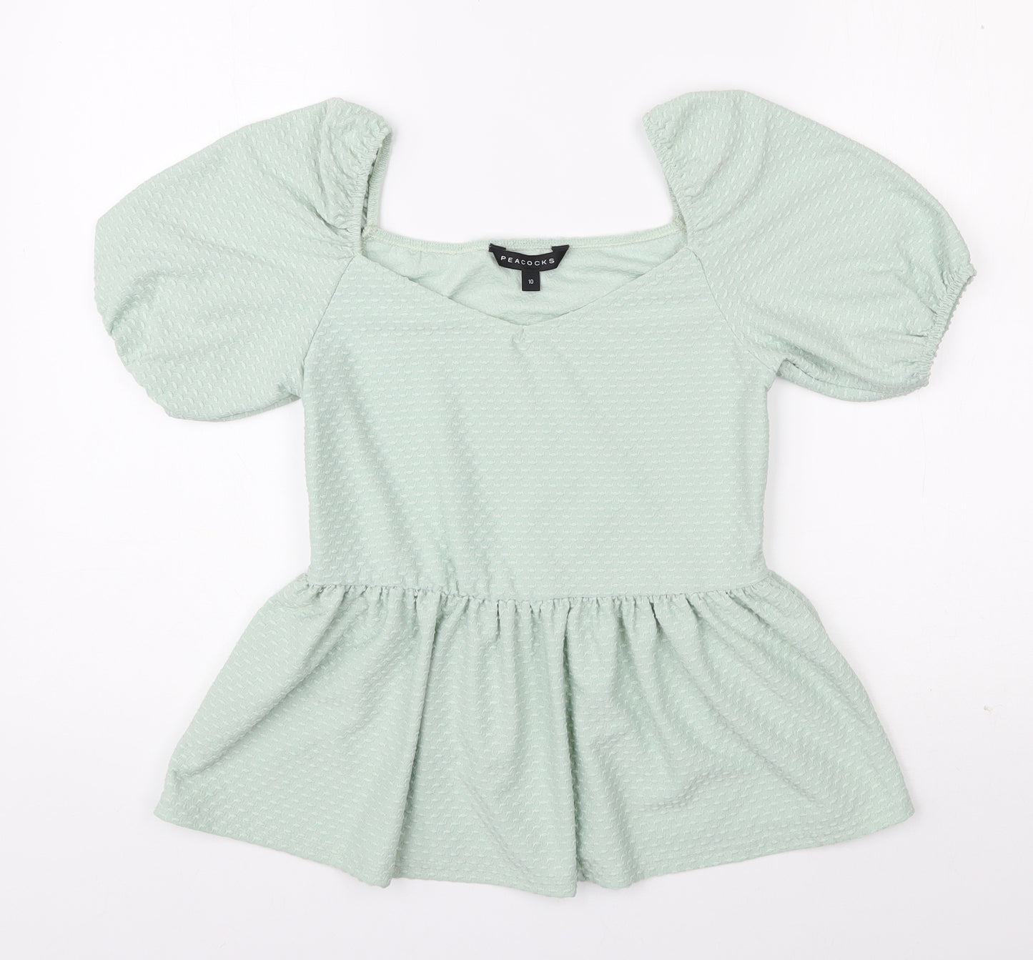Peacocks Womens Green Geometric Polyester Basic Blouse Size 10 Sweetheart