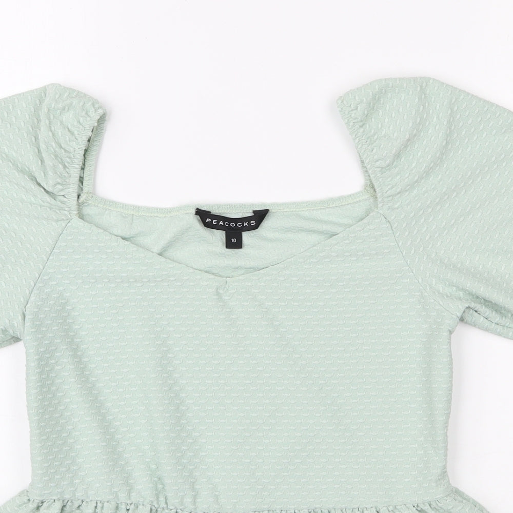Peacocks Womens Green Geometric Polyester Basic Blouse Size 10 Sweetheart