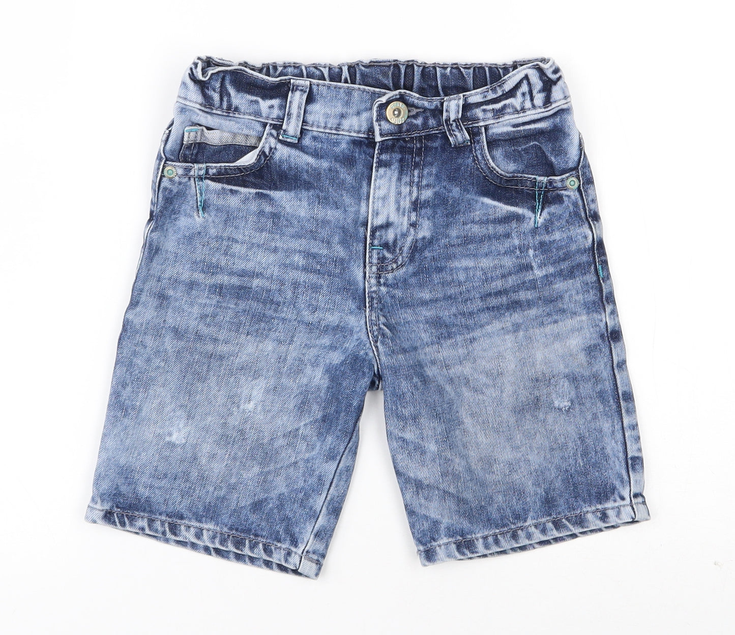 F&F Boys Blue  100% Cotton Cropped Jeans Size 5-6 Years  Regular Zip - Destressed