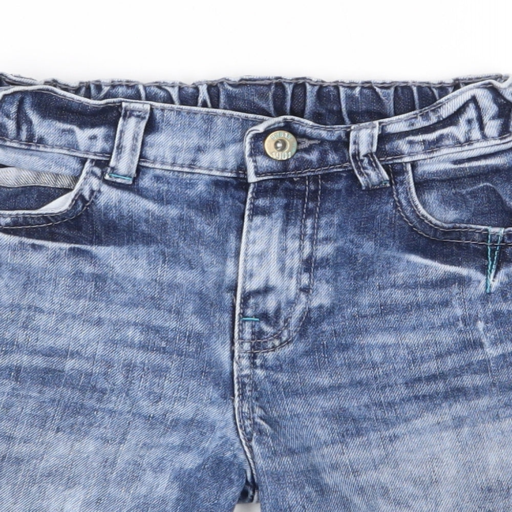 F&F Boys Blue  100% Cotton Cropped Jeans Size 5-6 Years  Regular Zip - Destressed