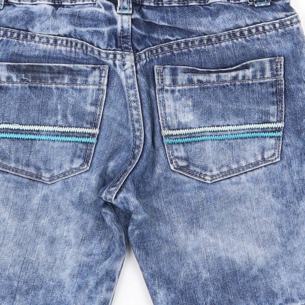 F&F Boys Blue  100% Cotton Cropped Jeans Size 5-6 Years  Regular Zip - Destressed