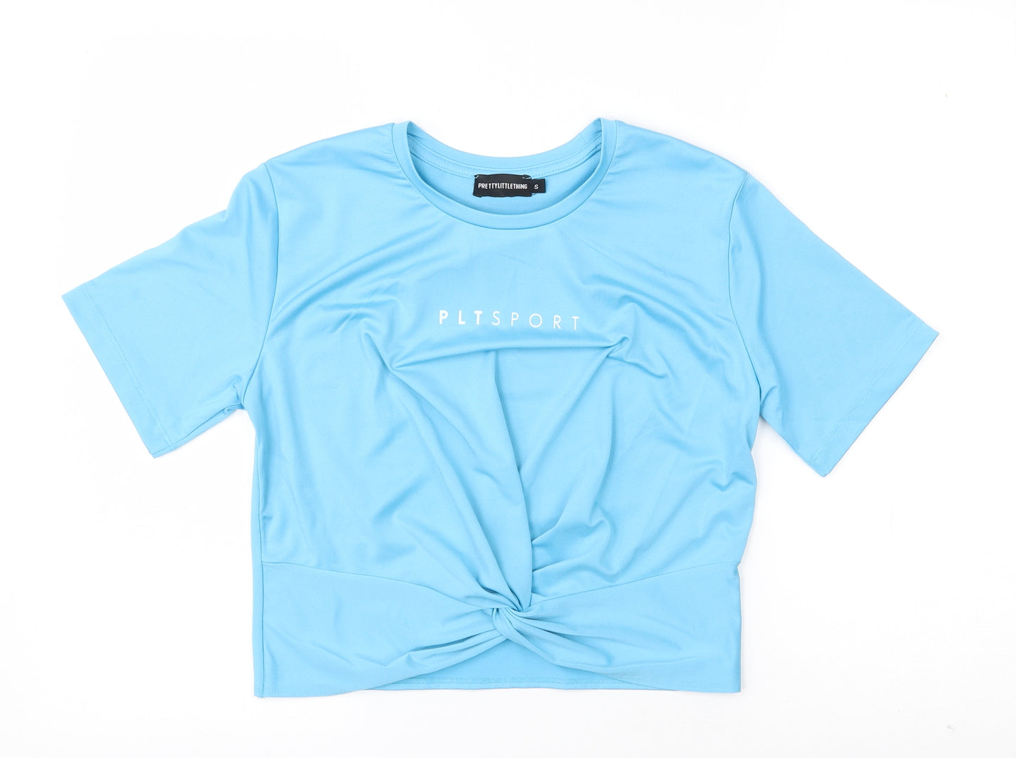PRETTYLITTLETHING Womens Blue  Polyester Cropped T-Shirt Size S Round Neck Pullover