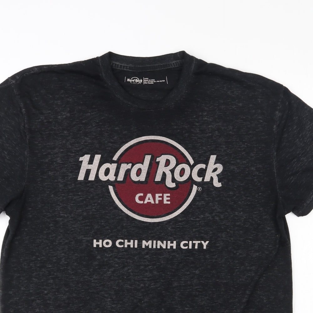 Hard Rock Cafe Mens Black  Cotton  T-Shirt Size L Round Neck