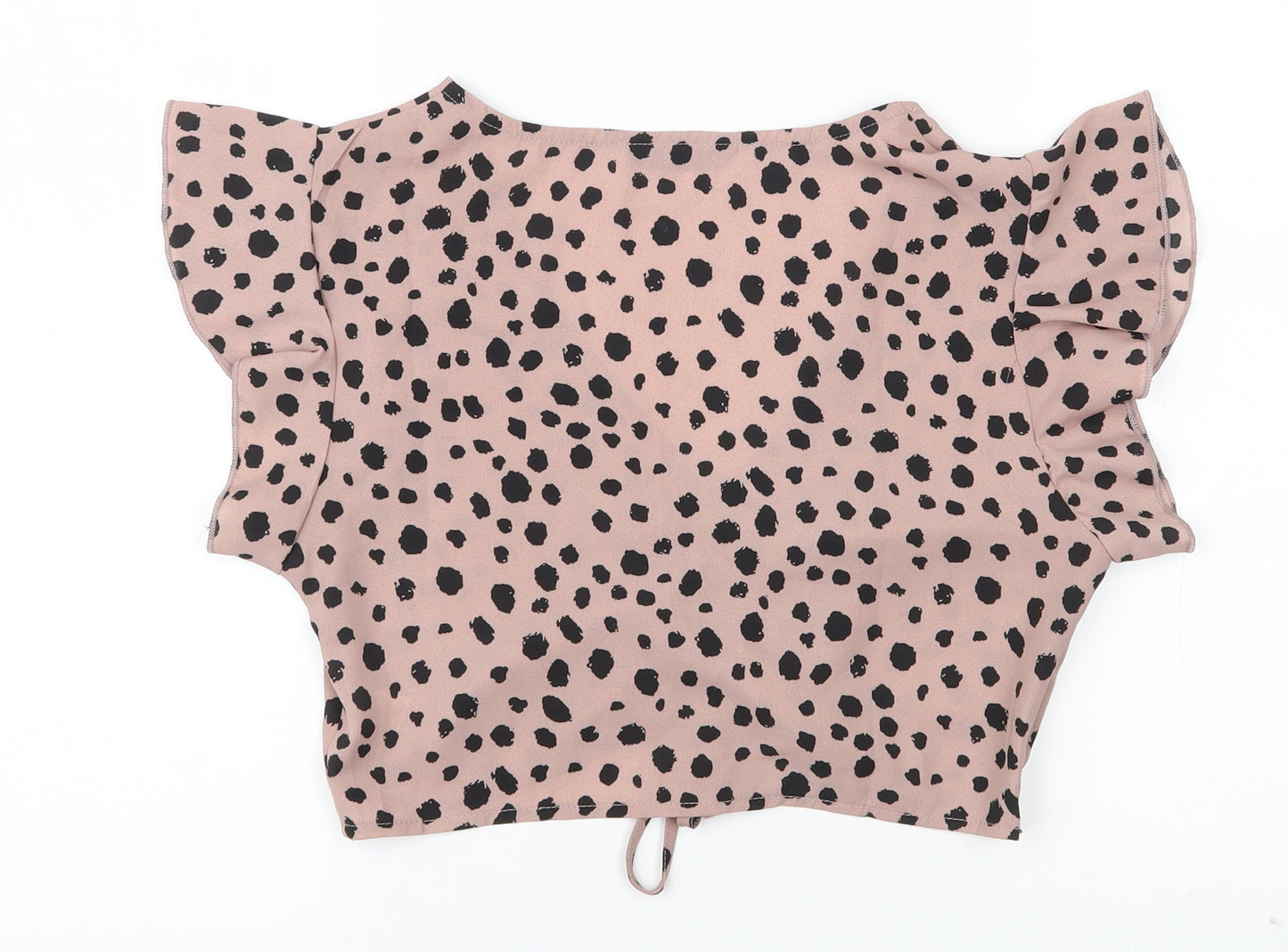 SheIn Womens Pink Animal Print Polyester Cropped Blouse Size S V-Neck