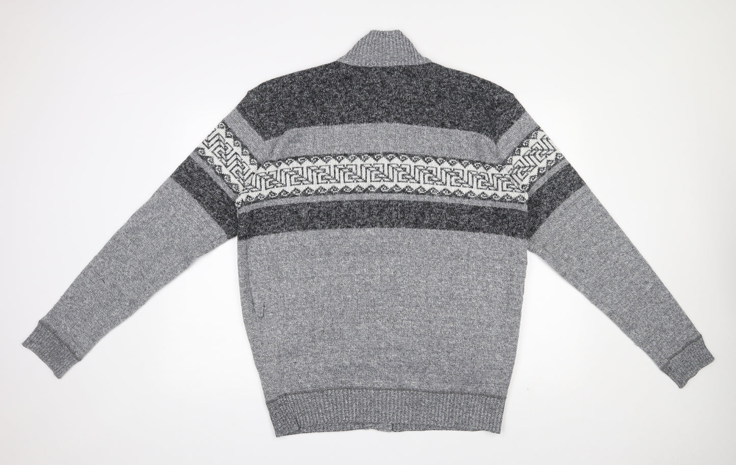 Amparo  Mens Grey High Neck Geometric Polyester Full Zip Jumper Size 3XL