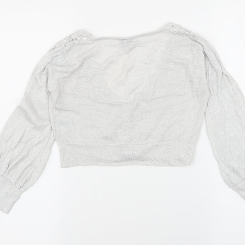 Bay Womens Grey V-Neck  Viscose Cardigan Jumper Size 6   - gem missing in button , cropped