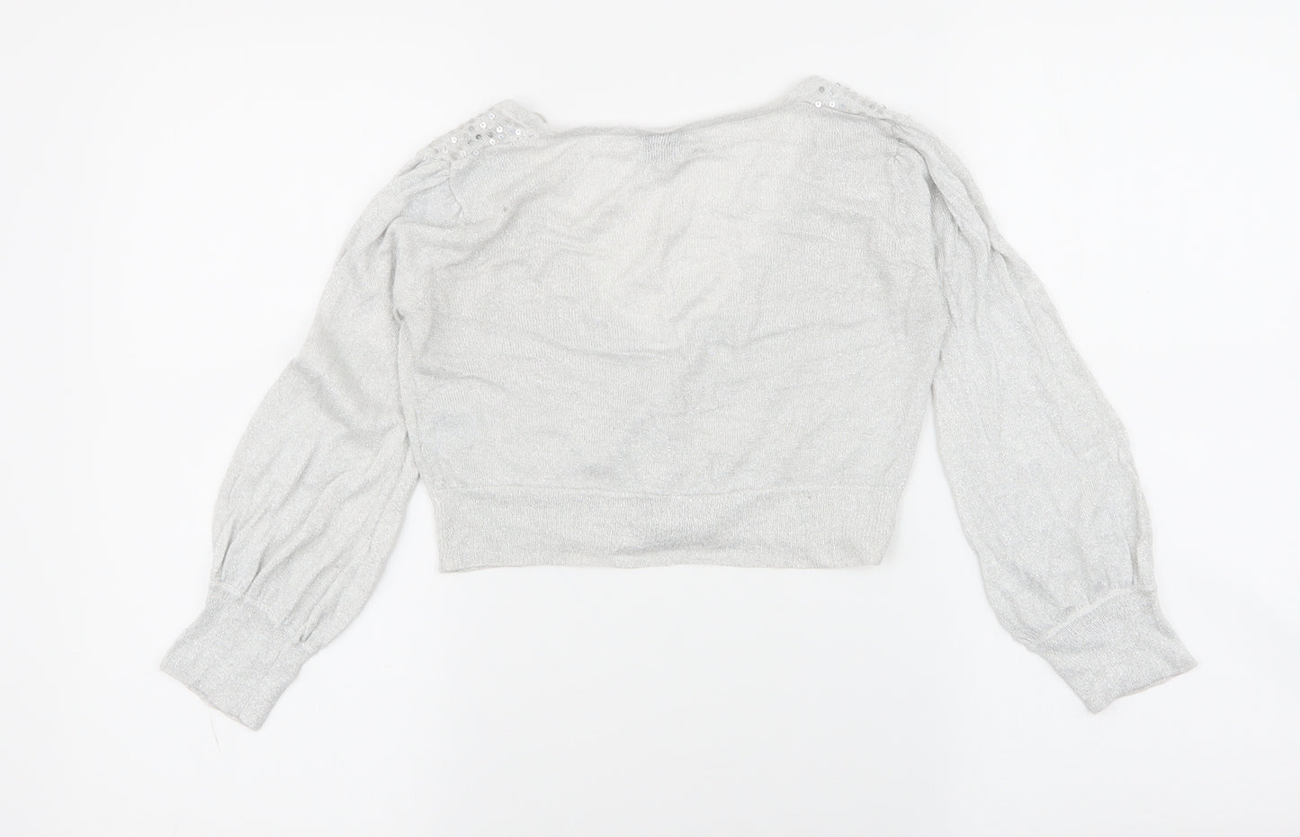 Bay Womens Grey V-Neck  Viscose Cardigan Jumper Size 6   - gem missing in button , cropped