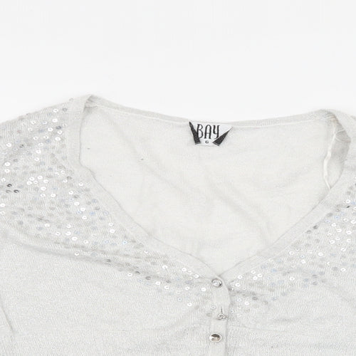 Bay Womens Grey V-Neck  Viscose Cardigan Jumper Size 6   - gem missing in button , cropped