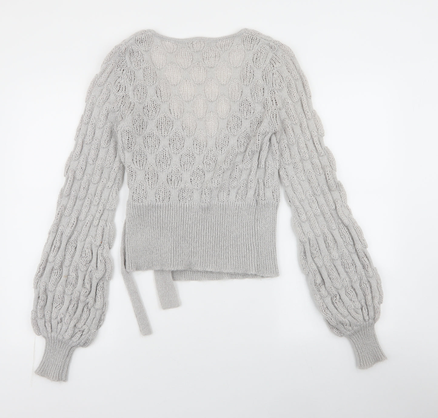H&M Womens Grey V-Neck  Polyamide Cardigan Jumper Size XS   - tie around