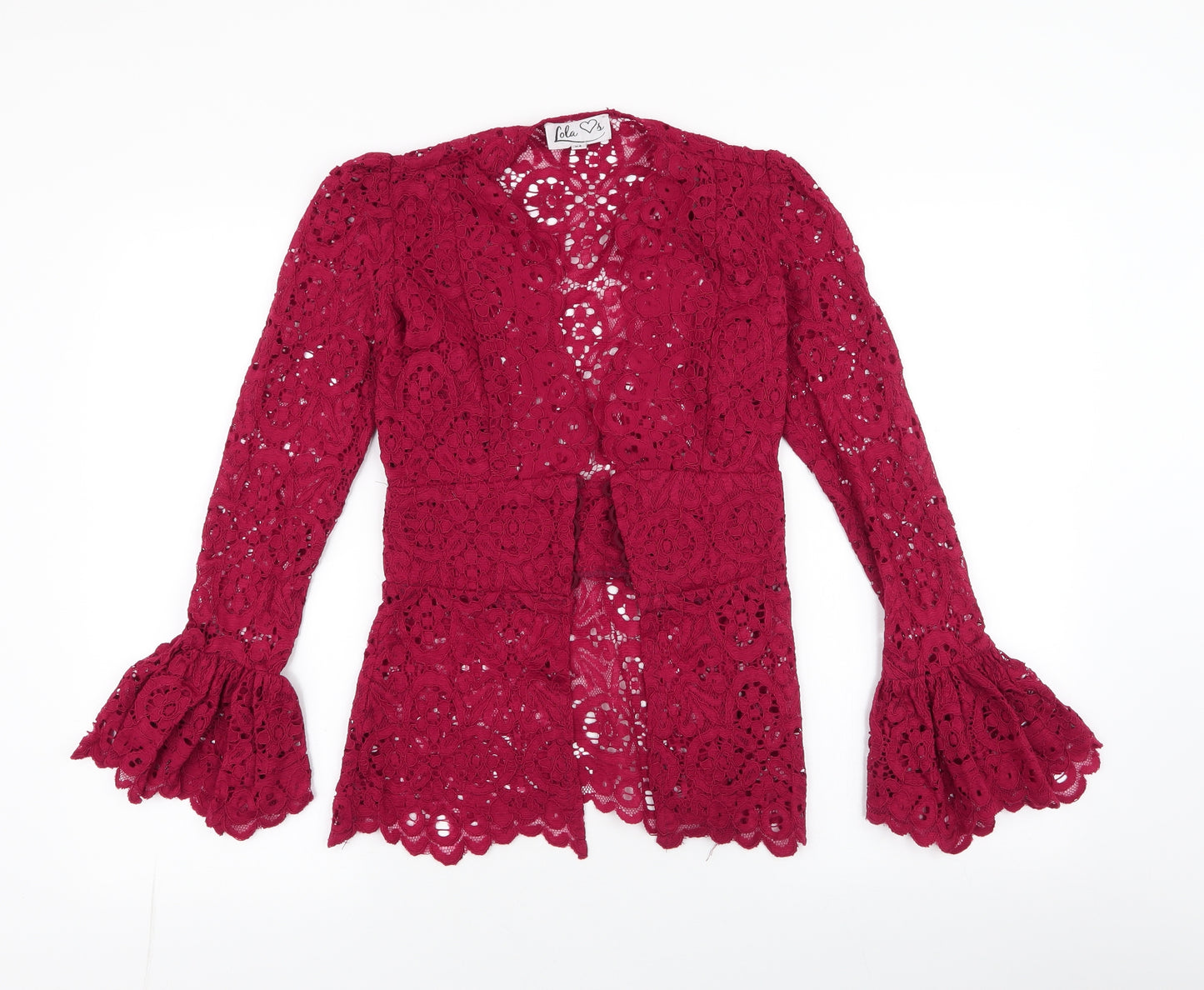 Lola Womens Red Floral Polyester Basic Blouse Size XS V-Neck - tie closure missing