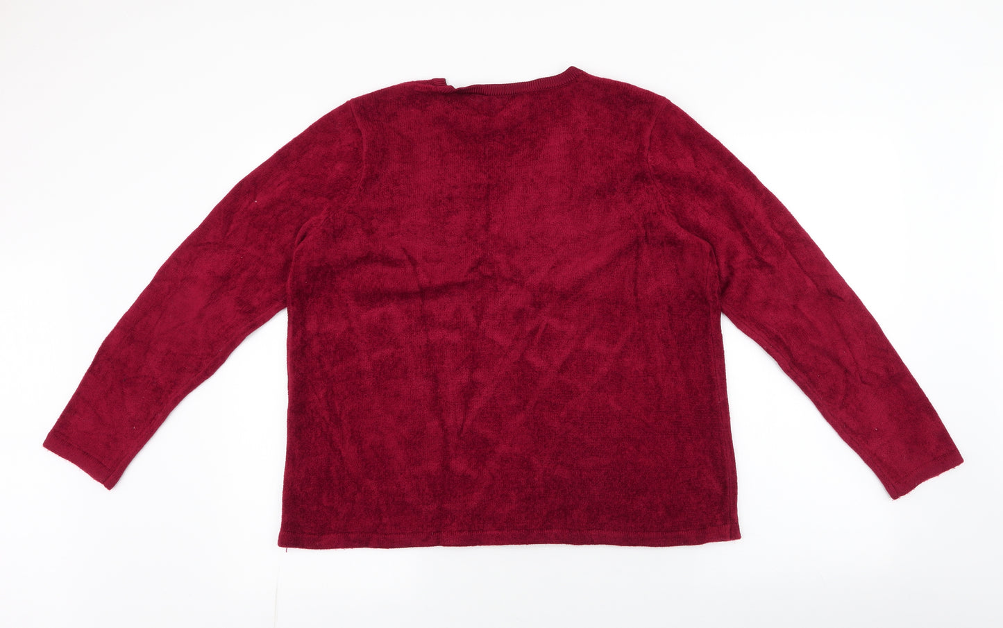 BM Womens Red V-Neck Floral Acrylic Cardigan Jumper Size M