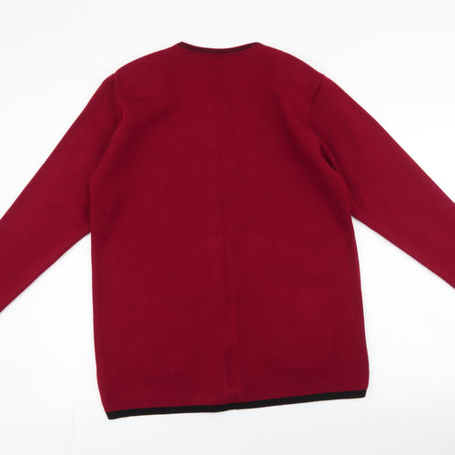 Roman Originals Womens Red Round Neck Floral Acrylic Cardigan Jumper Size S