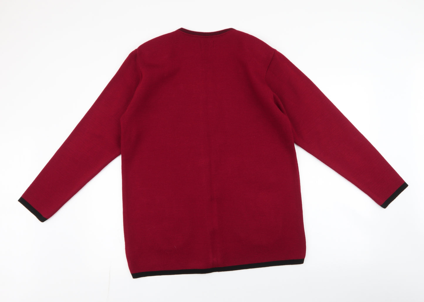 Roman Originals Womens Red Round Neck Floral Acrylic Cardigan Jumper Size S