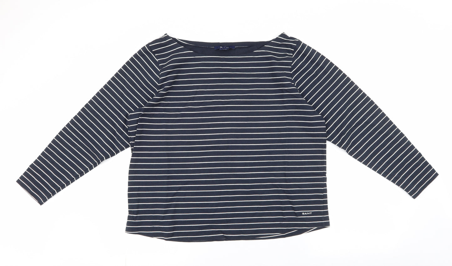 GANT Womens Black Striped Cotton Basic T-Shirt Size XL Boat Neck